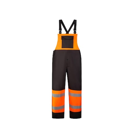 2W International Hi-Vis Bib Overalls, 100% Polyester Oxford with PU coating. 300 Denier, Orange/Black, 5XL HBO78-E 5XL
